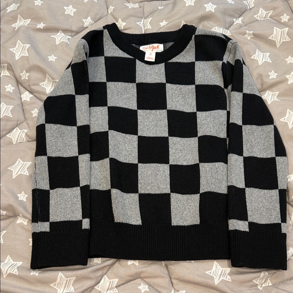 Cat & Jack Black and Gray Checkered Sweater